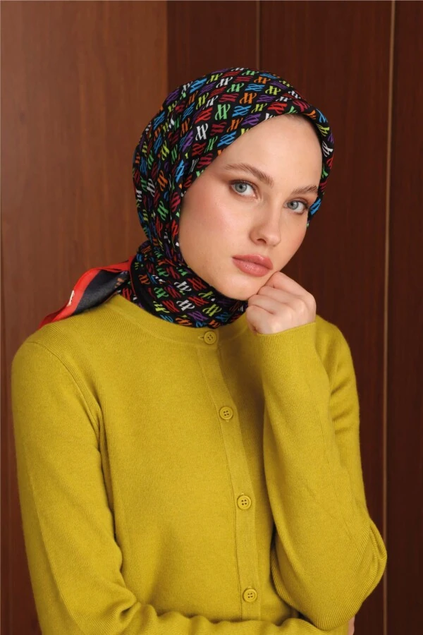 Floş Viskon Eşarp / Siyah-kırmızı