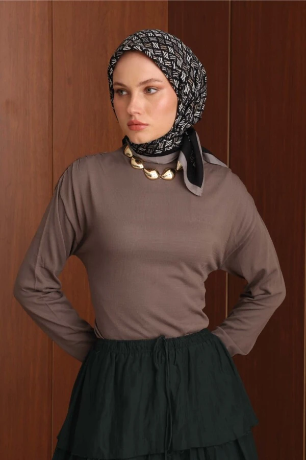 Floş Viskon Eşarp / Siyah-Gri