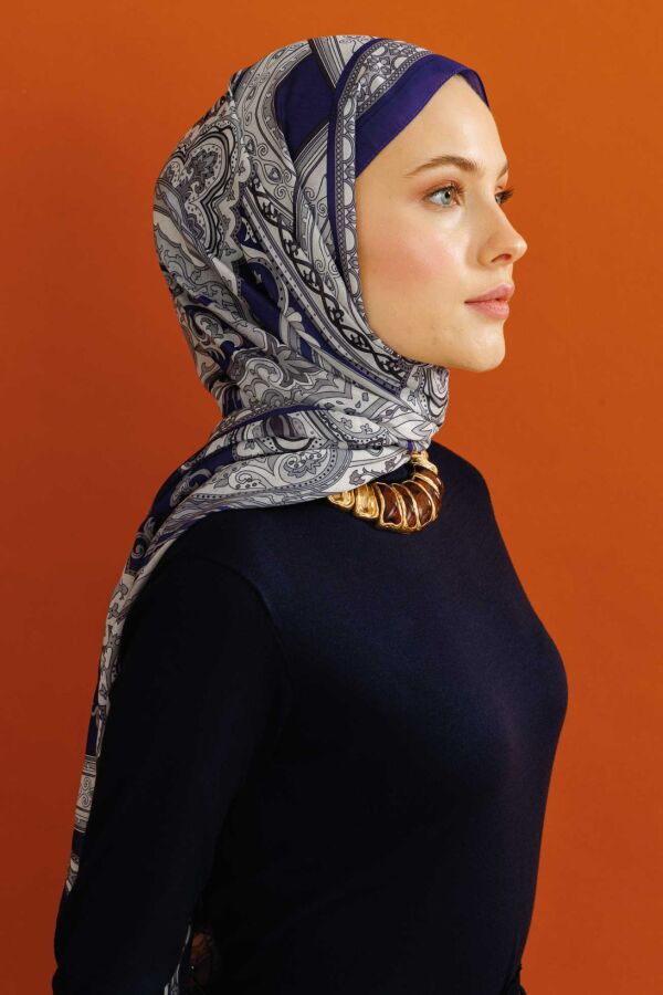 Retro Desen Şal / Morcivert