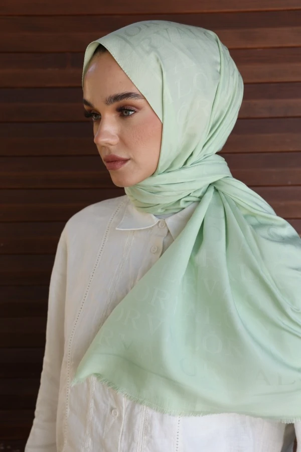 Duman Yeşili Monogram Desen Şal