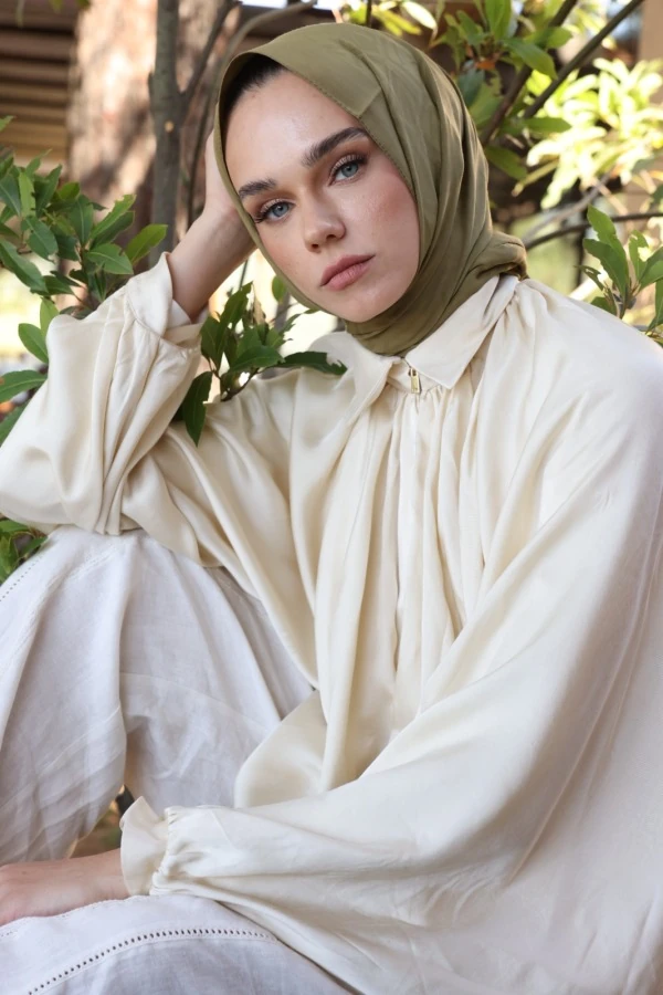 Toprak Yeşili  Logo Desen Şal