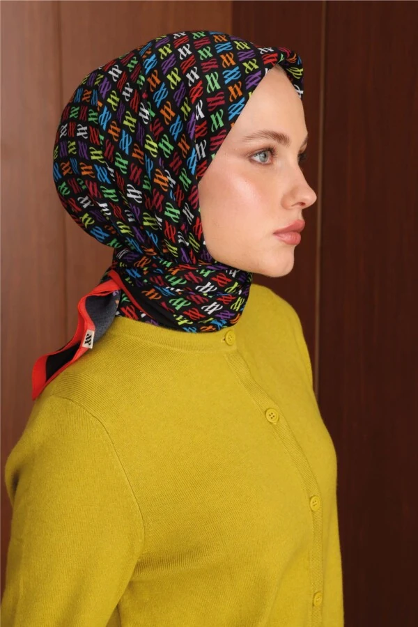 Floş Viskon Eşarp / Siyah-kırmızı