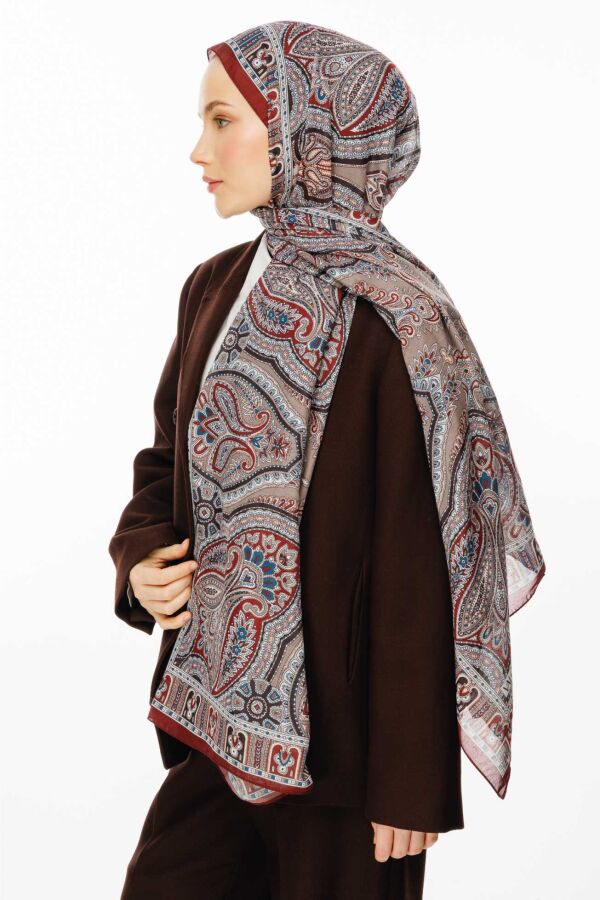 Rustik Desen Şal / Bordo