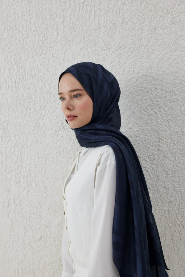 GECE MAVİ BALIKSIRTI DESEN JAKAR ŞAL