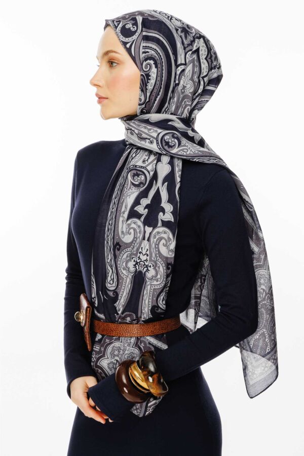 Retro Desen Şal / Lacivert