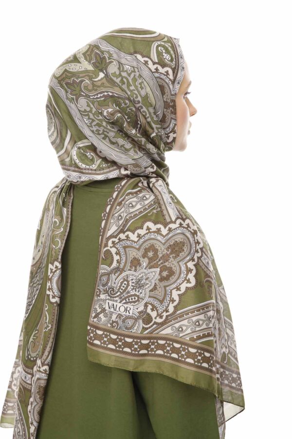 Retro Desen Şal / Zeytin