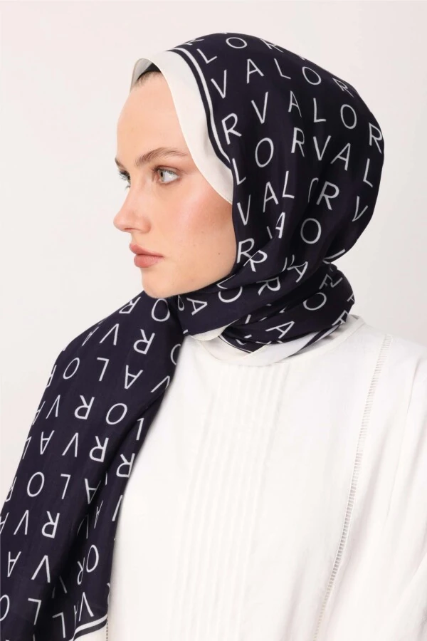 Koyu Lacivert Floş Viskon Şal