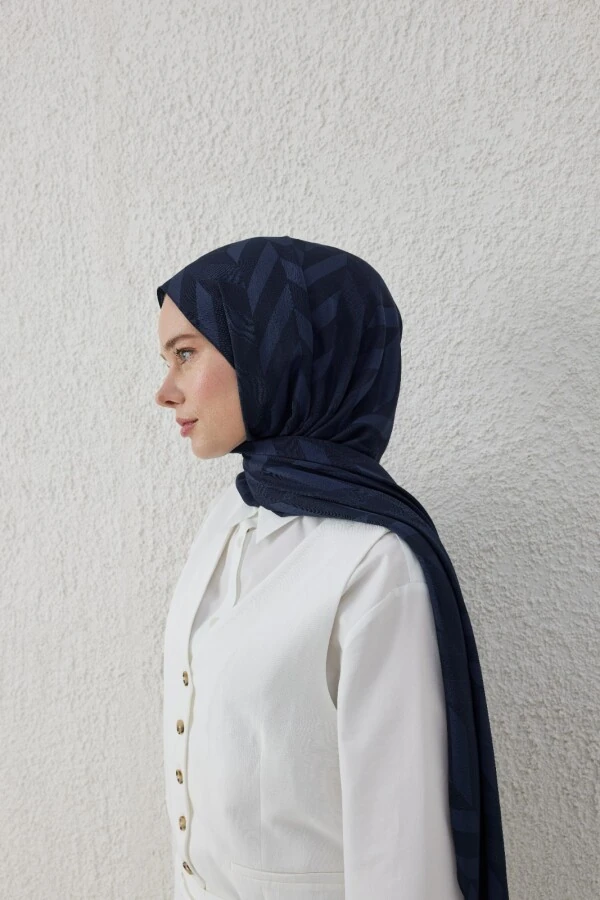 GECE MAVİ BALIKSIRTI DESEN JAKAR ŞAL