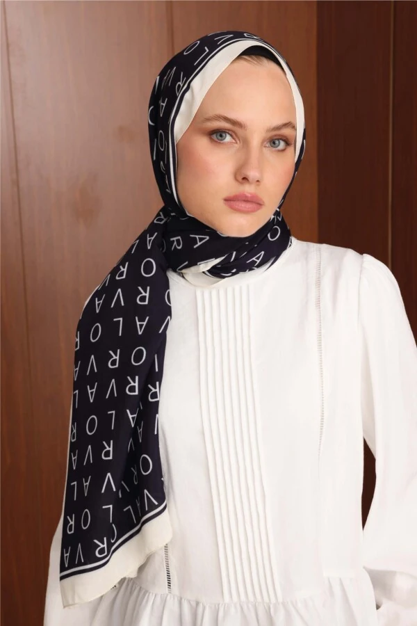 Koyu Lacivert Floş Viskon Şal