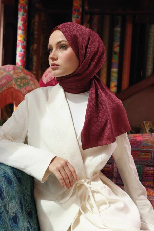 Leopar Desen Şal / Mürdüm