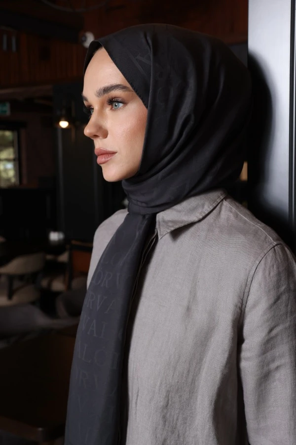 Antrasit Monogram Desen Şal