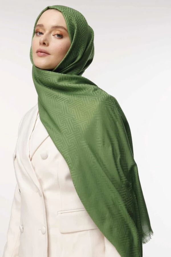 Labirent Desen Şal / Enginar Yeşili