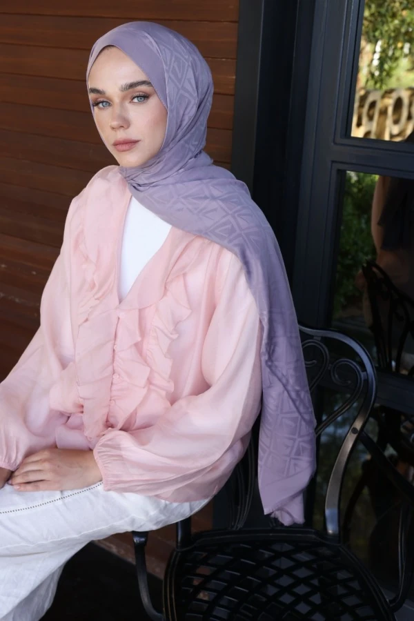 Sisli Lila  Logo Desen Şal