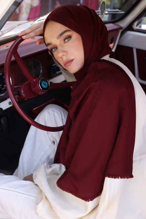 Kızılcık Monogram Desen Şal