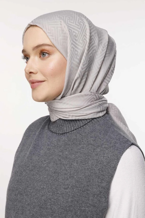 Labirent Desen Şal / Gümüş Gri