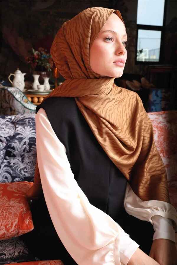 Zebra Desen Şal / Bal Kahve