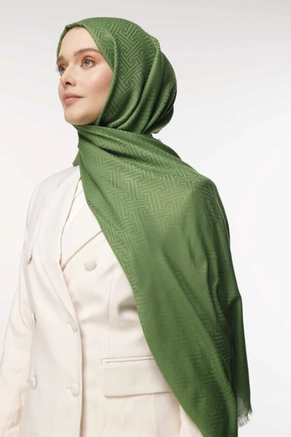 Labirent Desen Şal / Enginar Yeşili