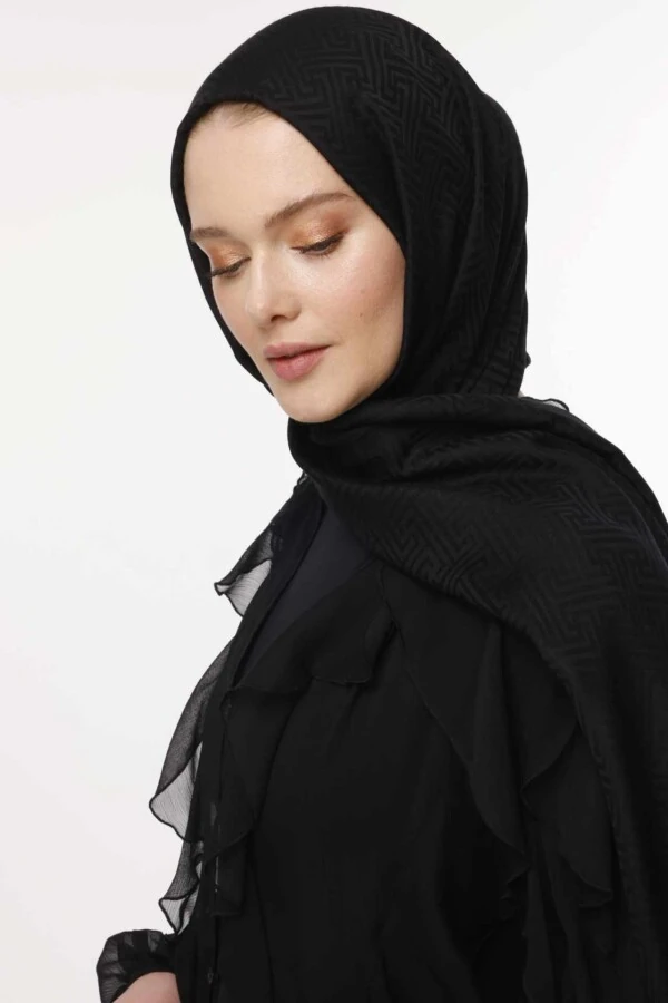 Labirent Desen Şal / Siyah