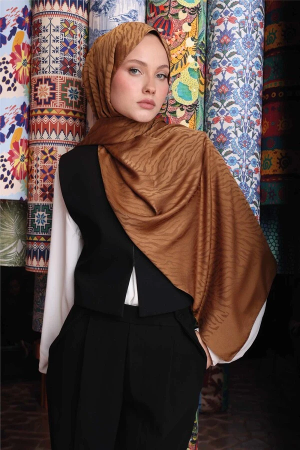 Zebra Desen Şal / Bal Kahve