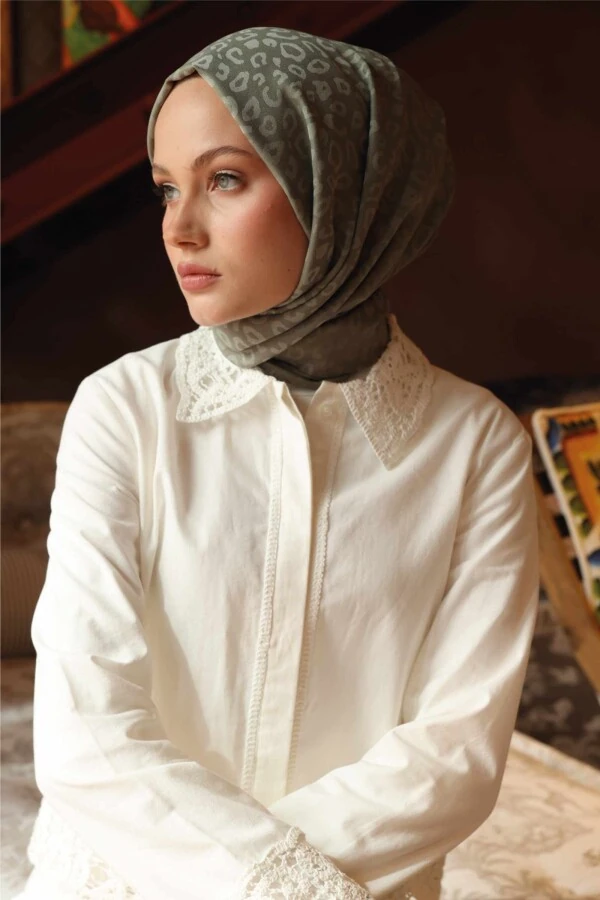 Leopar Desen Şal / Küf Yeşili