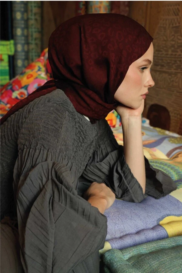 Leopar Desen Şal / Kızılcık