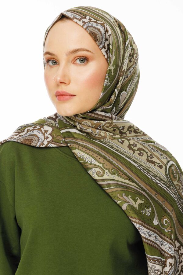 Retro Desen Şal / Zeytin
