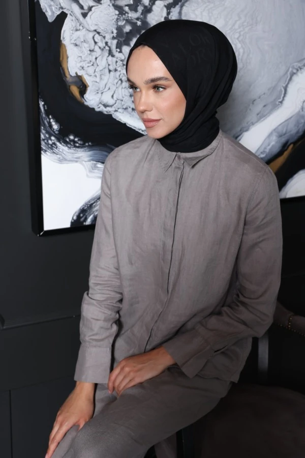 Siyah Monogram Desen Şal