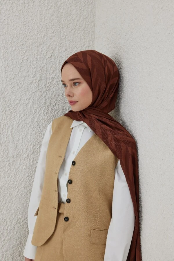 ÇİKOLATA KAHVE BALIKSIRTI DESEN JAKAR ŞAL