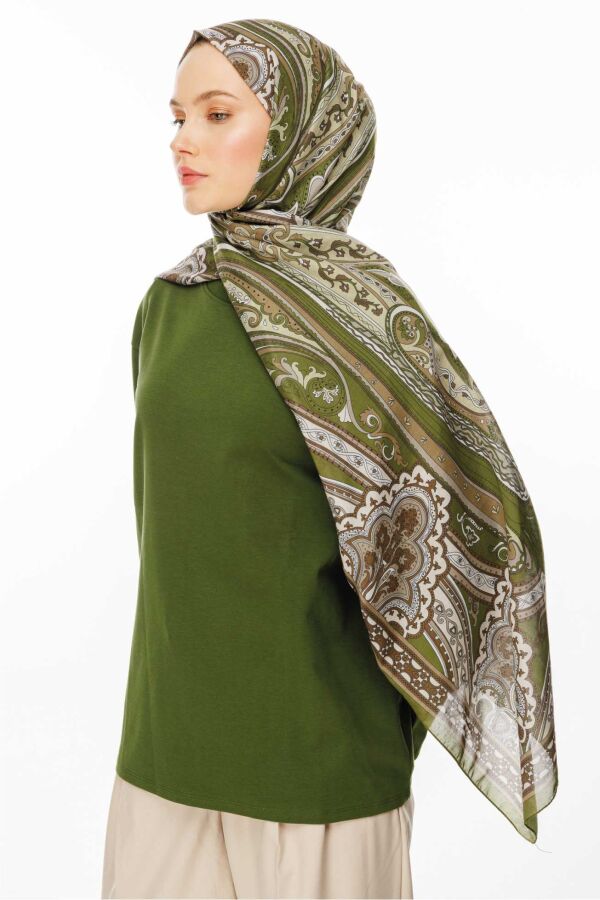 Retro Desen Şal / Zeytin