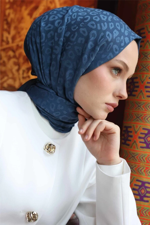 Leopar Desen Şal / İndigo