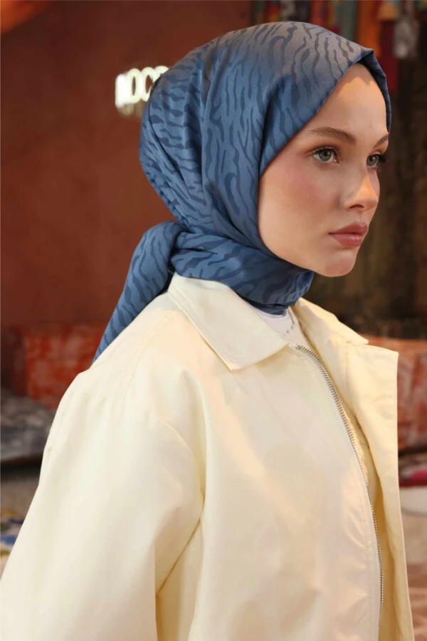 Zebra Desen Şal / İndigo