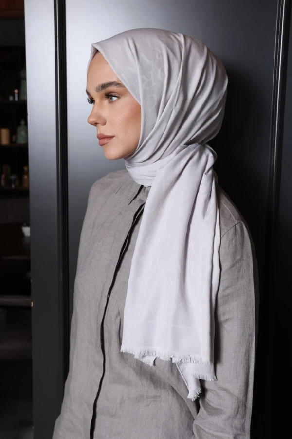 Taş Gri Monogram Desen Şal