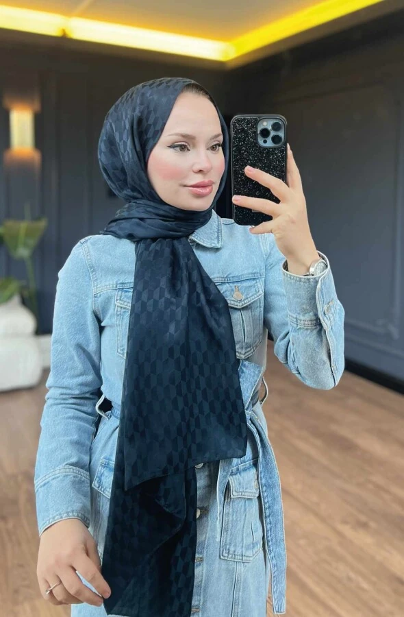 AKŞAM MAVİSİ QOZA DESEN İPEKSİ JAKAR ŞAL