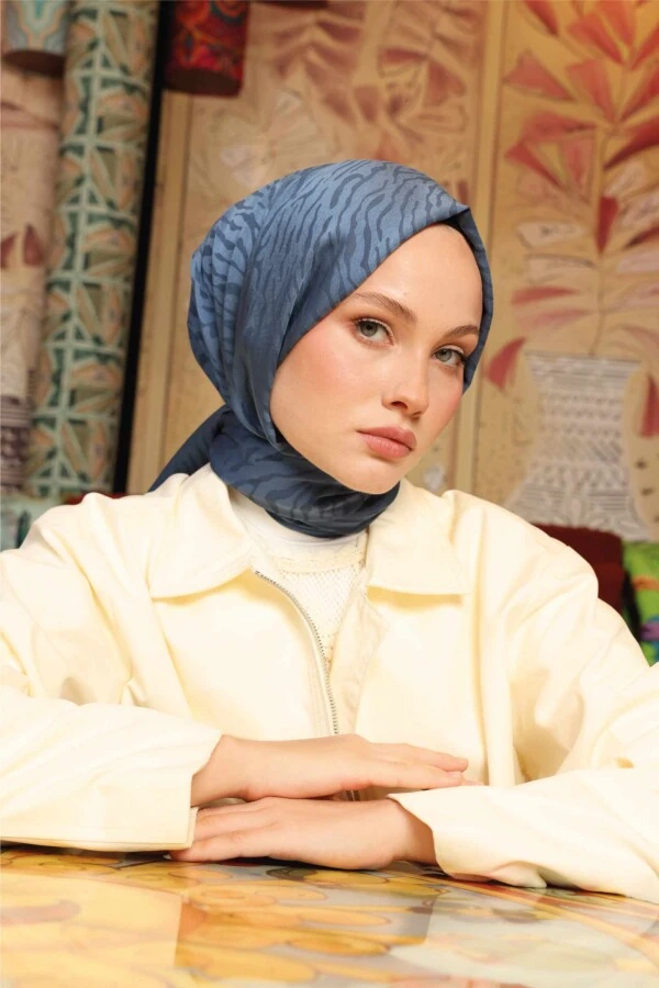 Zebra Desen Şal / İndigo