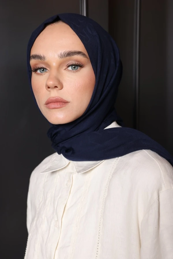 Lacivert Monogram Desen Şal