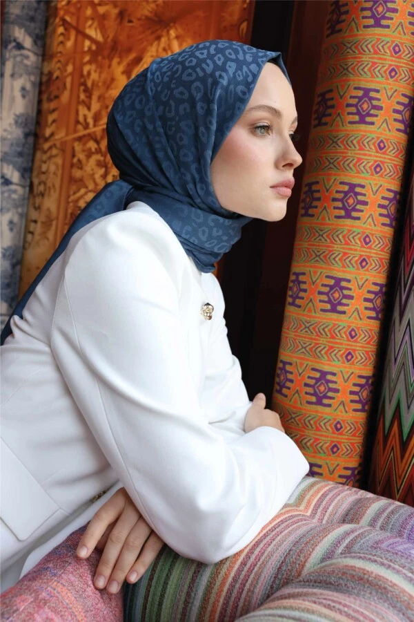 Leopar Desen Şal / İndigo