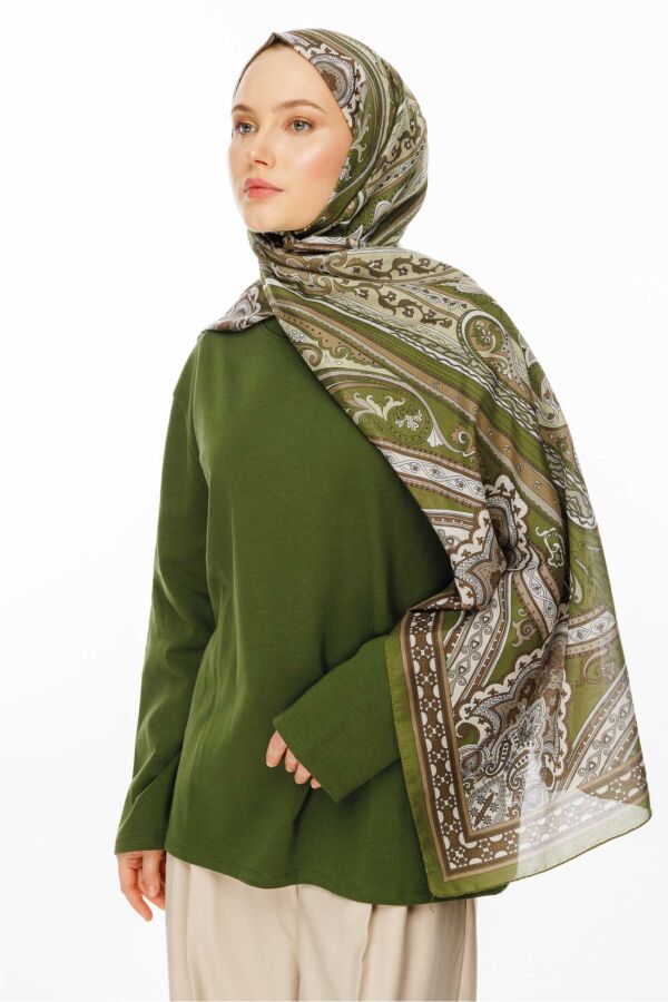 Retro Desen Şal / Zeytin