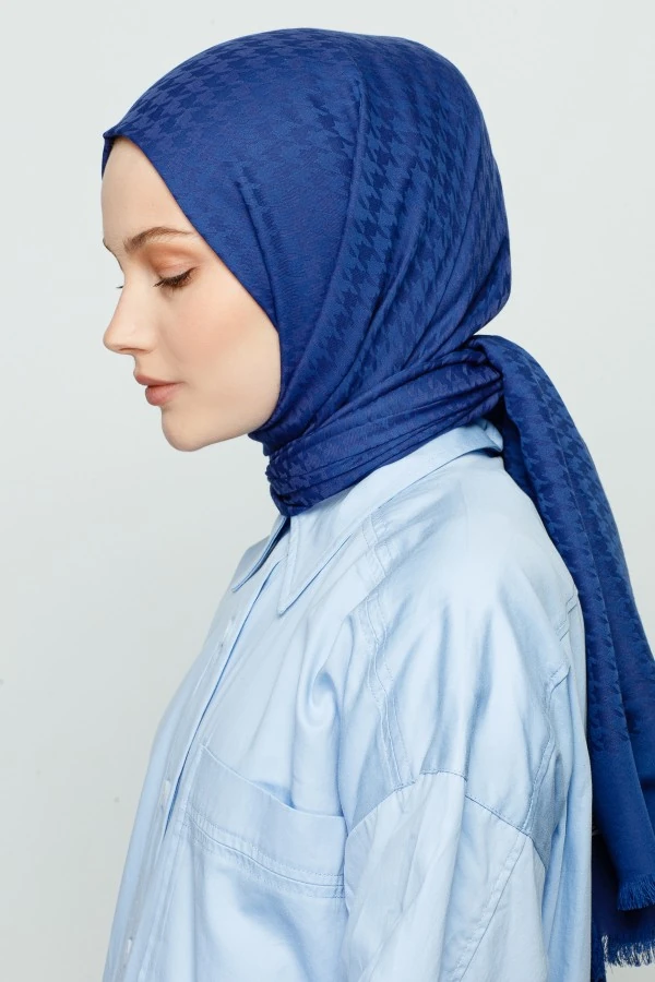 KOYU KOT MAVİ KAZAYAĞI DESEN ŞAL