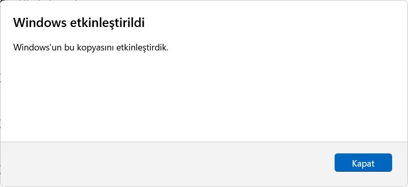 Windows 11 cihazının etkinleştirildiğine dair pencere bizi karşılıyor.