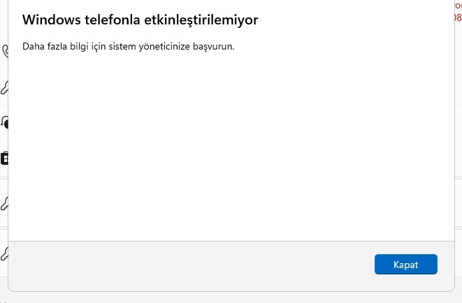 Windows telefonla etkinleştirilemiyor hatası