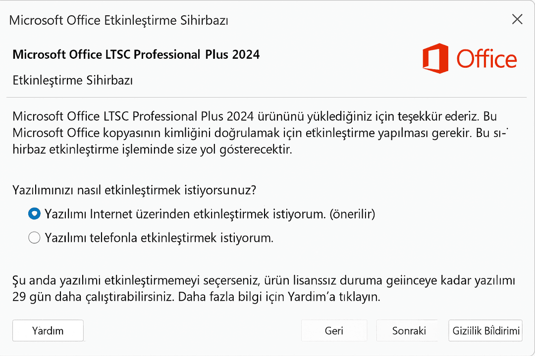 Microsoft Office 2024 Telefonla Etkinleştirme Sihirbazı
