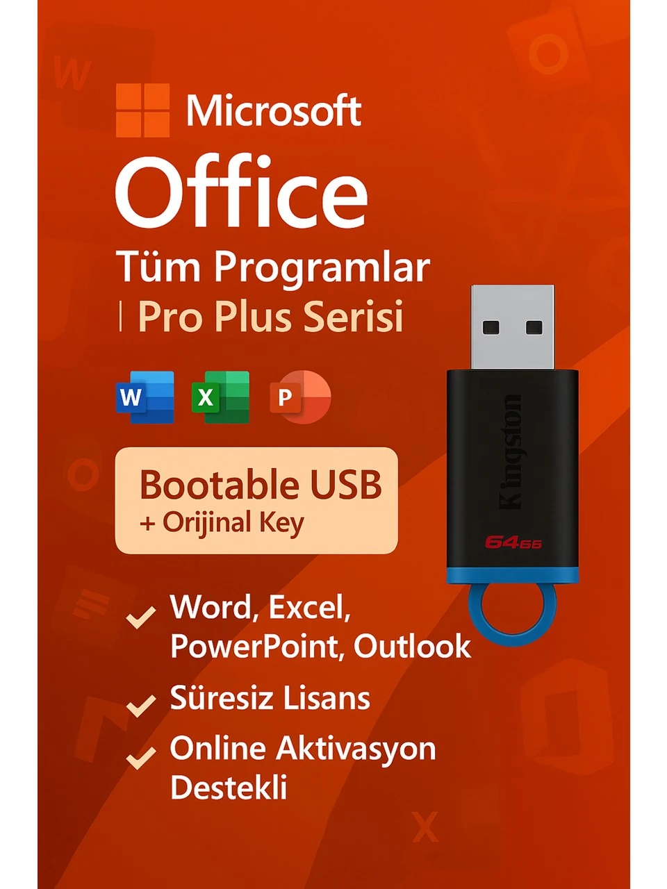 Office Tüm Programlar | Pro Plus Serisi + 64 GB Bootable USB – Tek Pakette Tüm Çözümler Yazılım