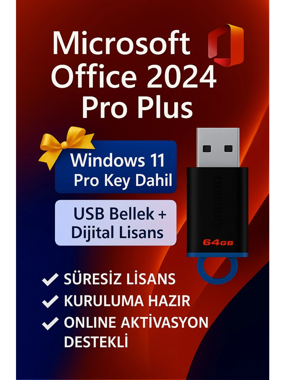 Microsoft Office 2024 Pro Plus + Windows 11 Pro Etkinleştirme – USB Bellek ve Dijital Lisans Key 2025 Win 11