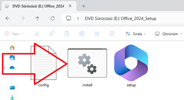 Office 2024 kurulum klasörü içeriği – install dosyasının bulunduğu klasör görünümü