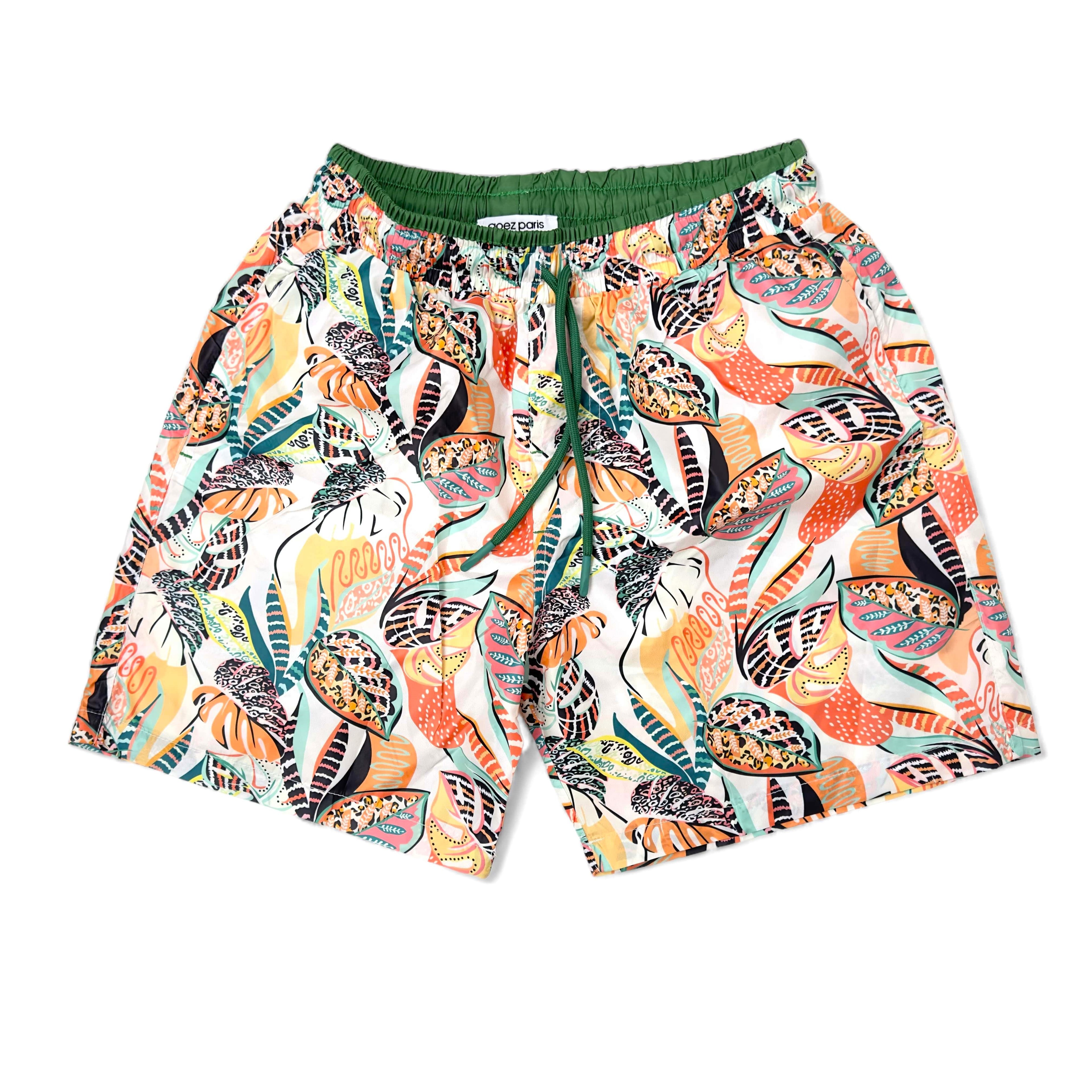 Colourful Leaves Printed Water Repellent Swim Shorts