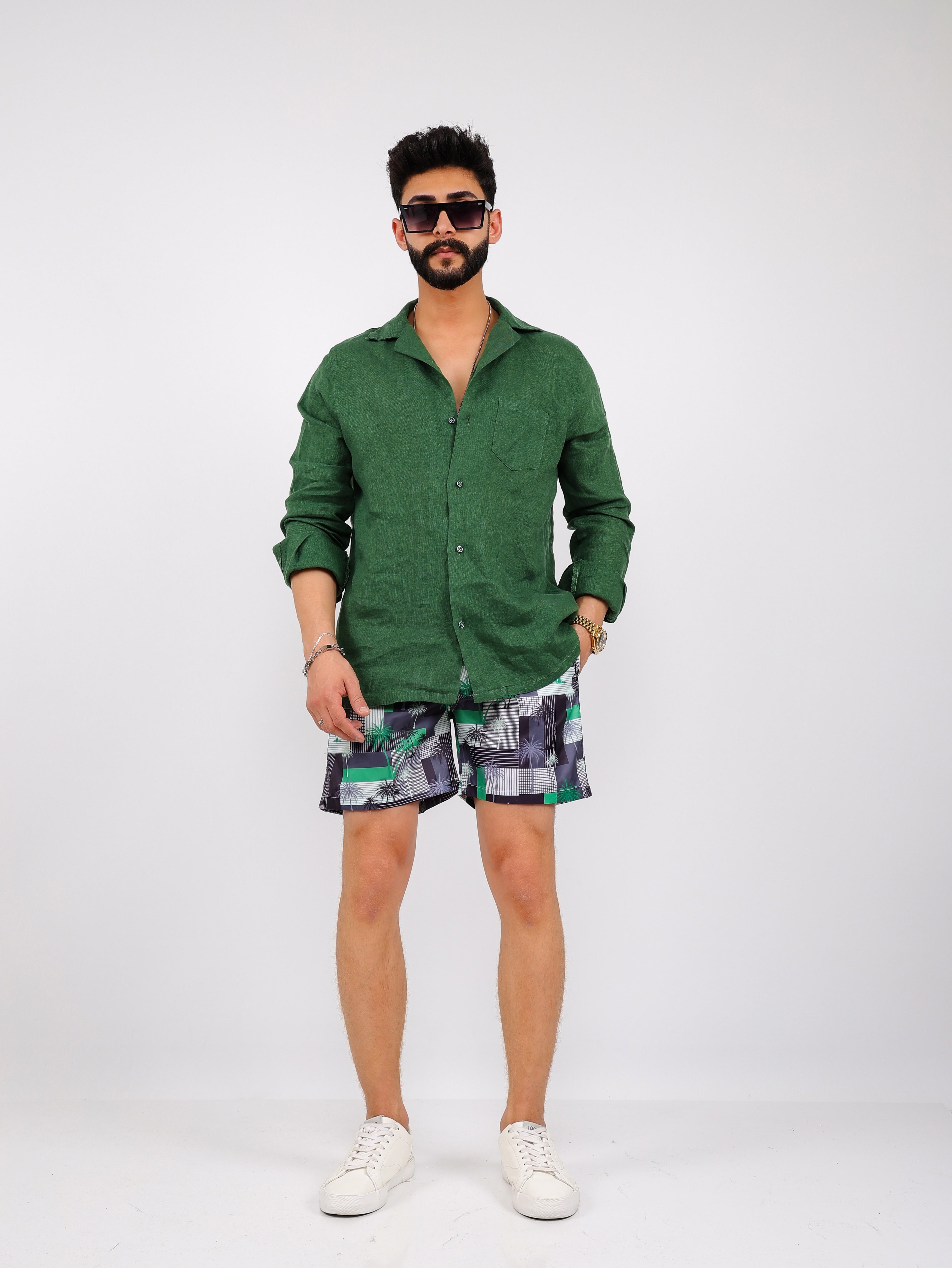 Palm Tree Printed Water Repellent Swim Shorts