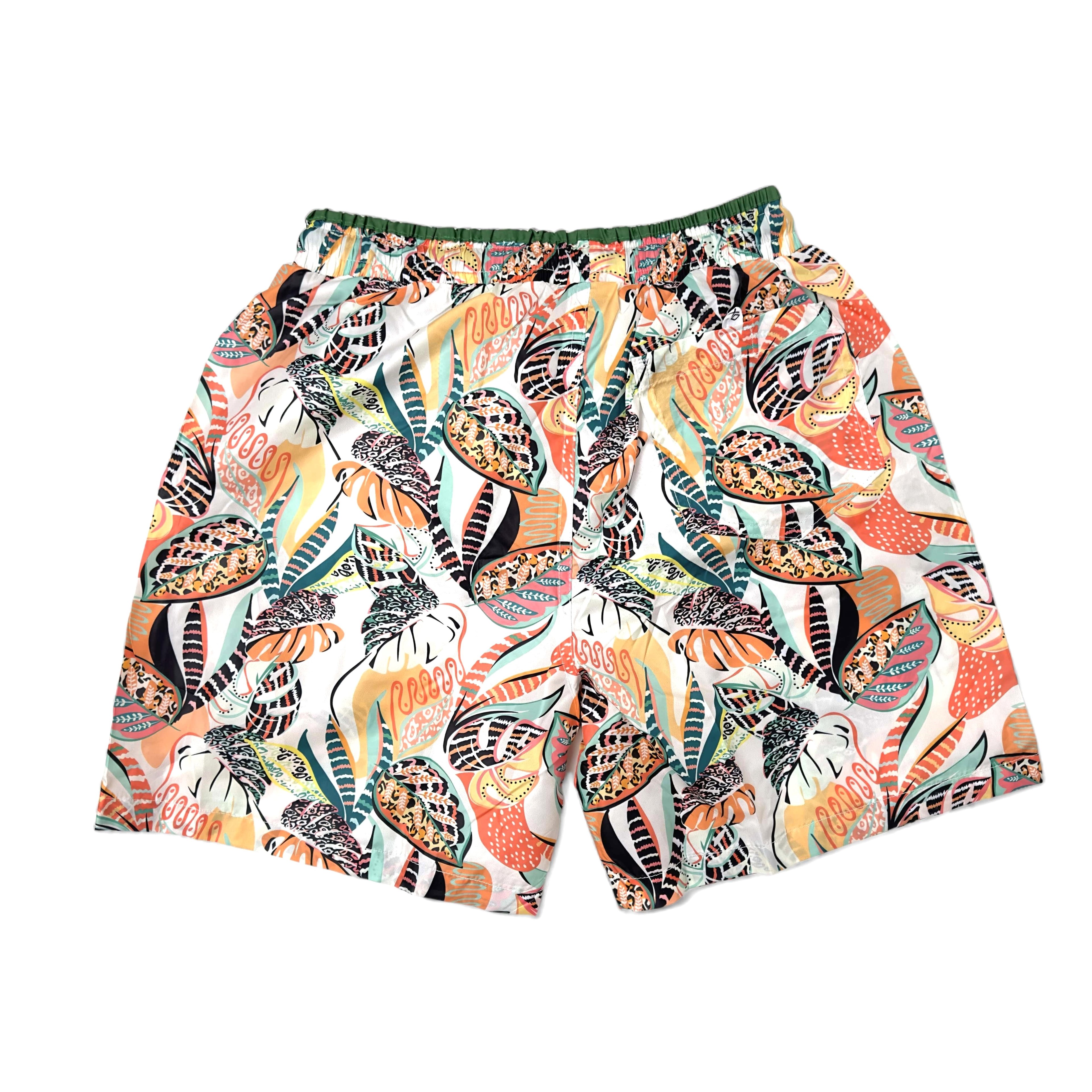 Colourful Leaves Printed Water Repellent Swim Shorts