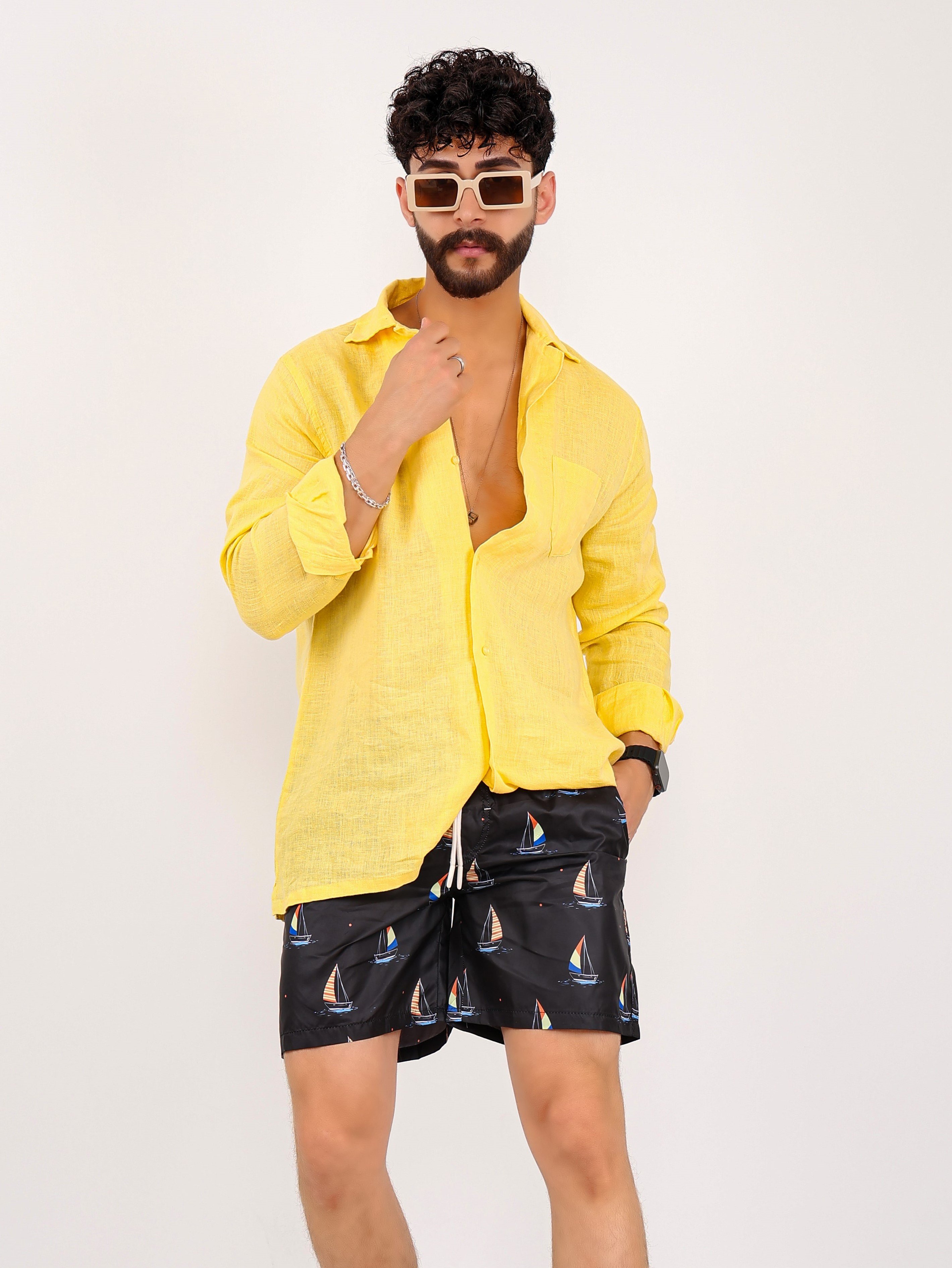 Sailboat Printed Water Repellent Swim Shorts