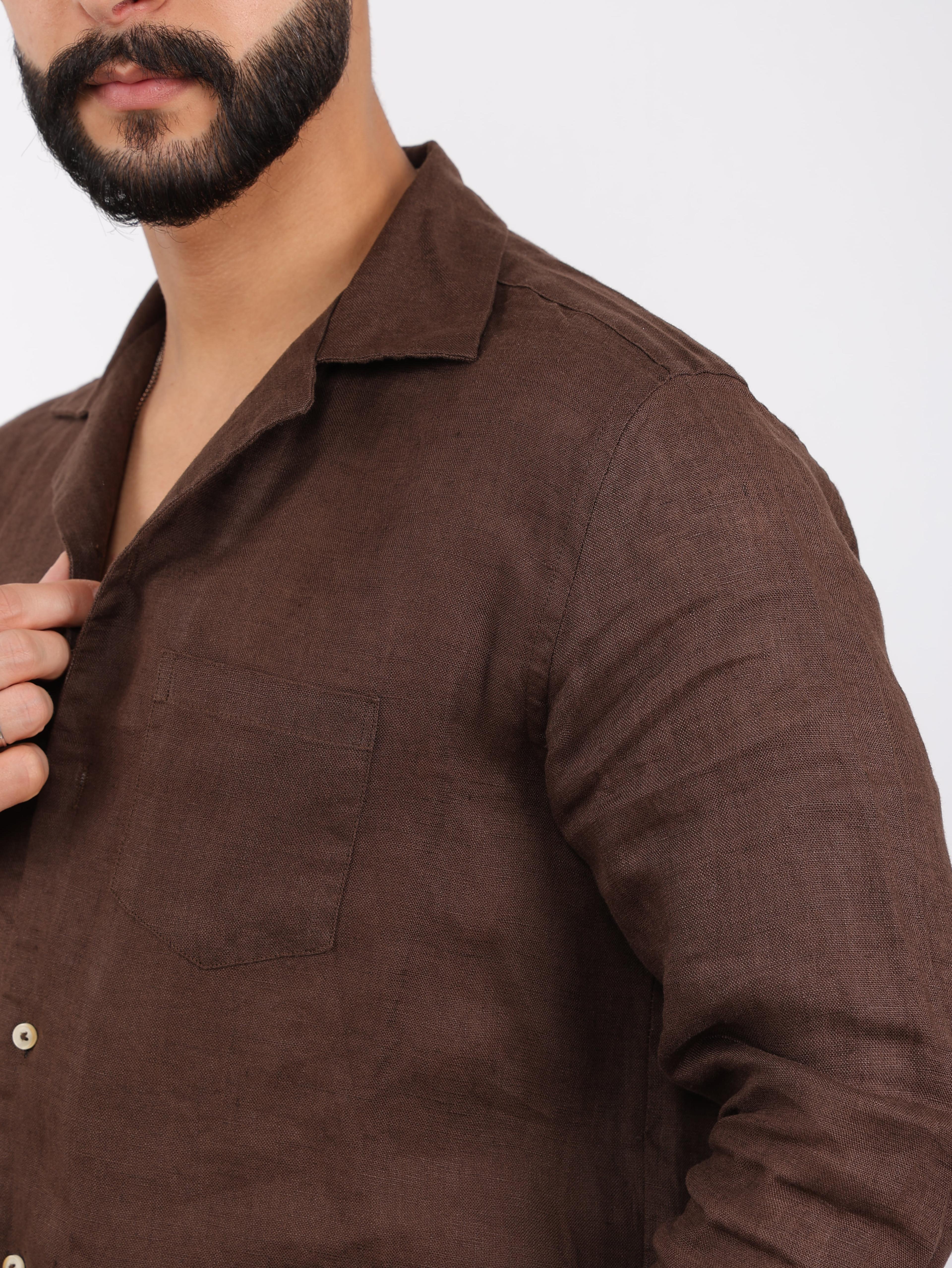 Basic Linen Shirts - Kahve