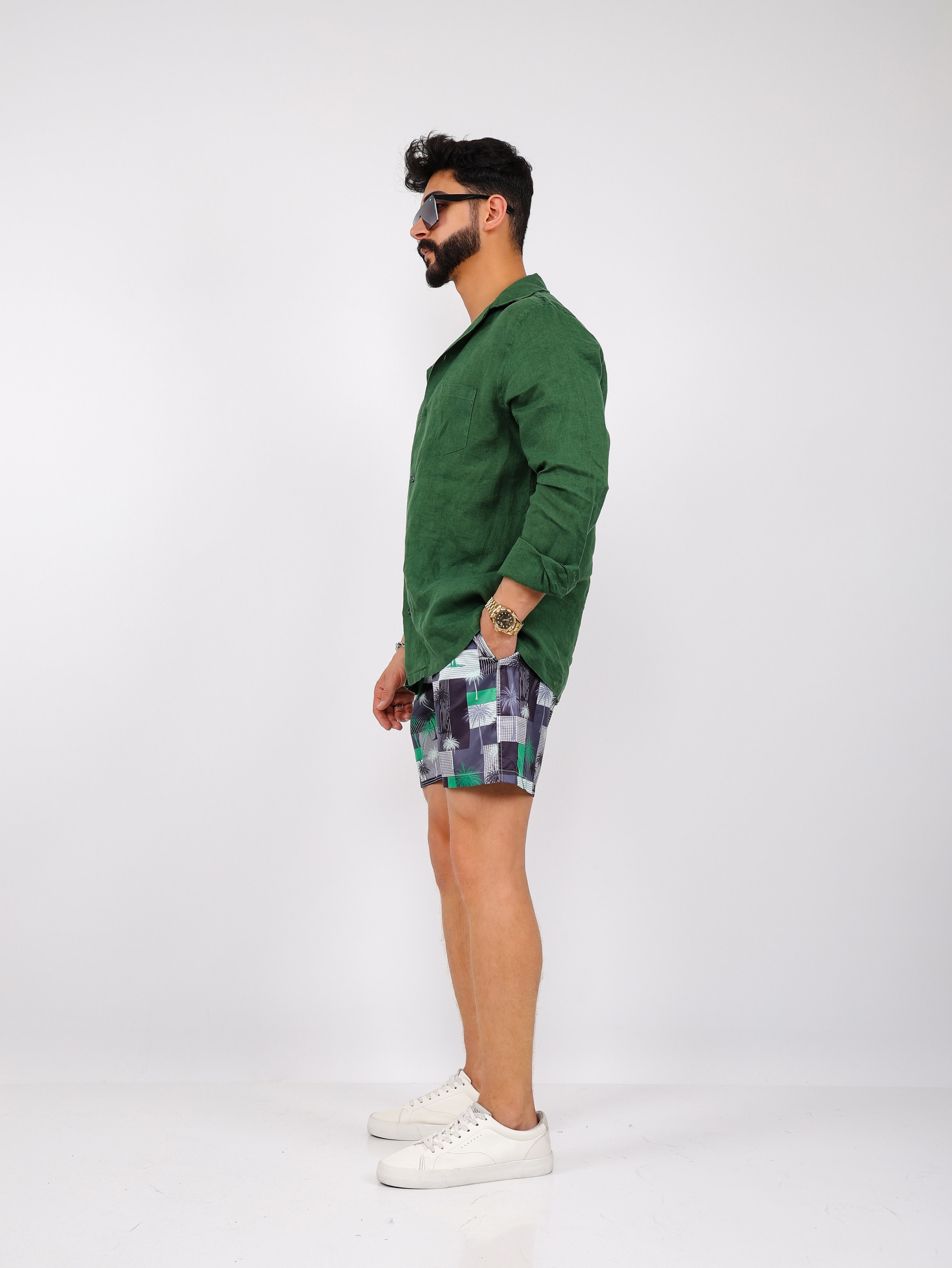 Palm Tree Printed Water Repellent Swim Shorts